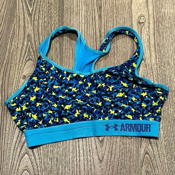 Under Armour HeatGear Mid Sup Train Sports Bra Pullover Camo Blue/Multi Size M - Picture 1 of 4